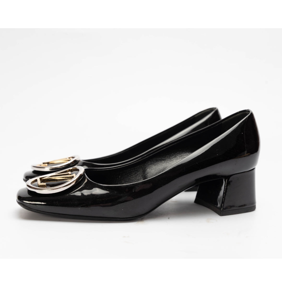Louis Vuitton Black Madeleine Logo Block Heel Pumps