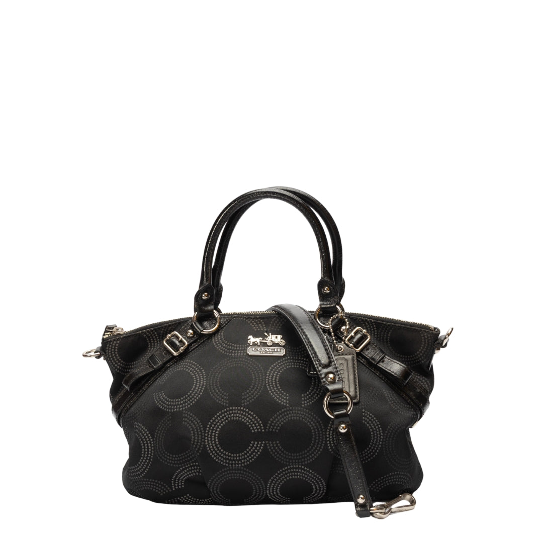 Coach Black Fabric and Leather Op Art Sophia Satchel