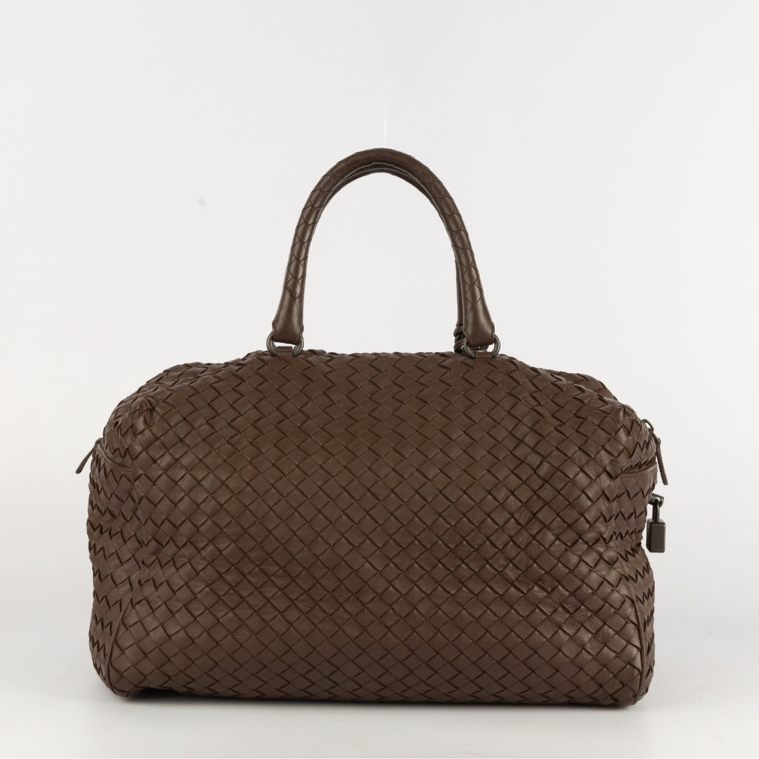 Bottega Veneta Brown Intrecciato Leather Boston Bag