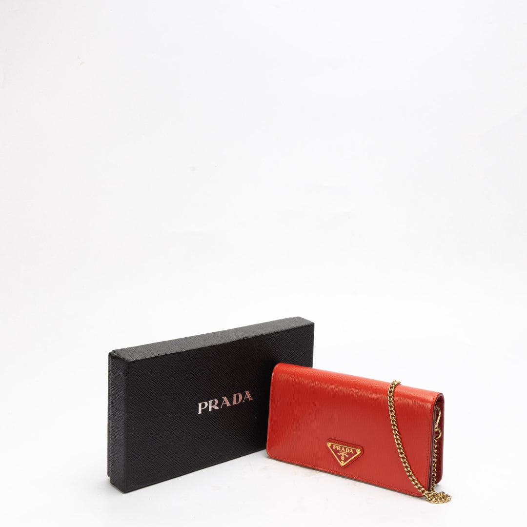 Prada Red Vitello Move Wallet on Chain