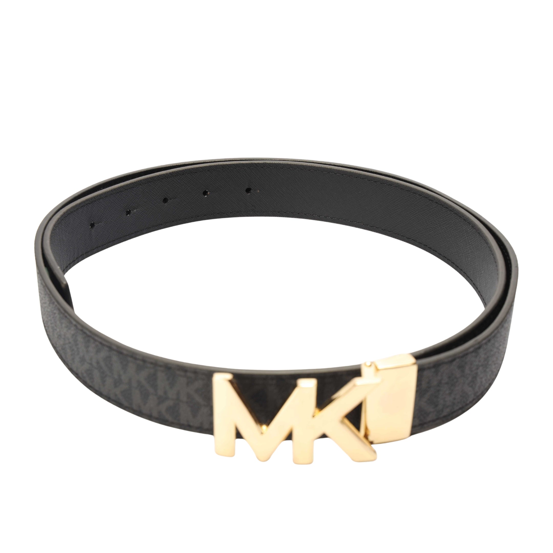 Michael Kors Black Logo Print Reversible Leather Belt