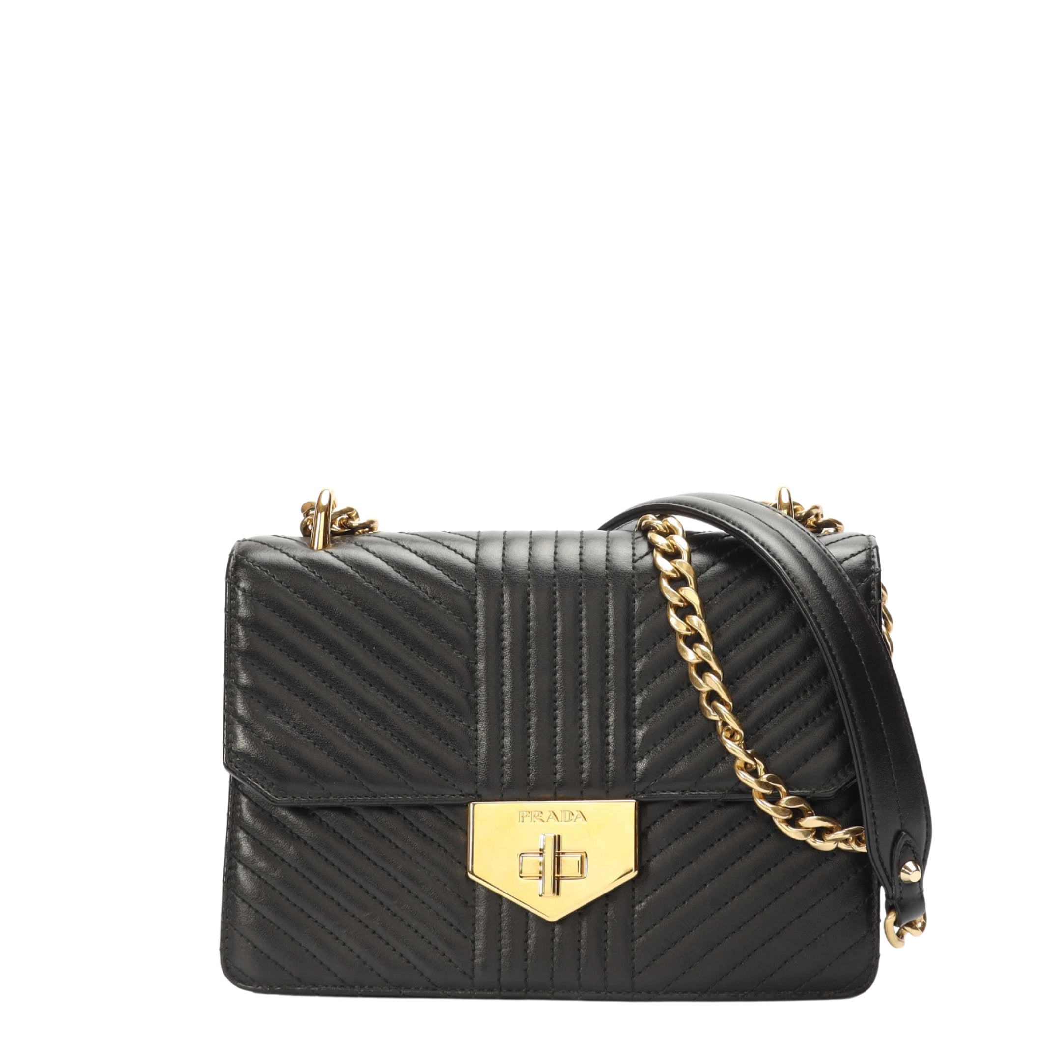 Prada Chevron Impunture Turn Lock Crossbody Bag