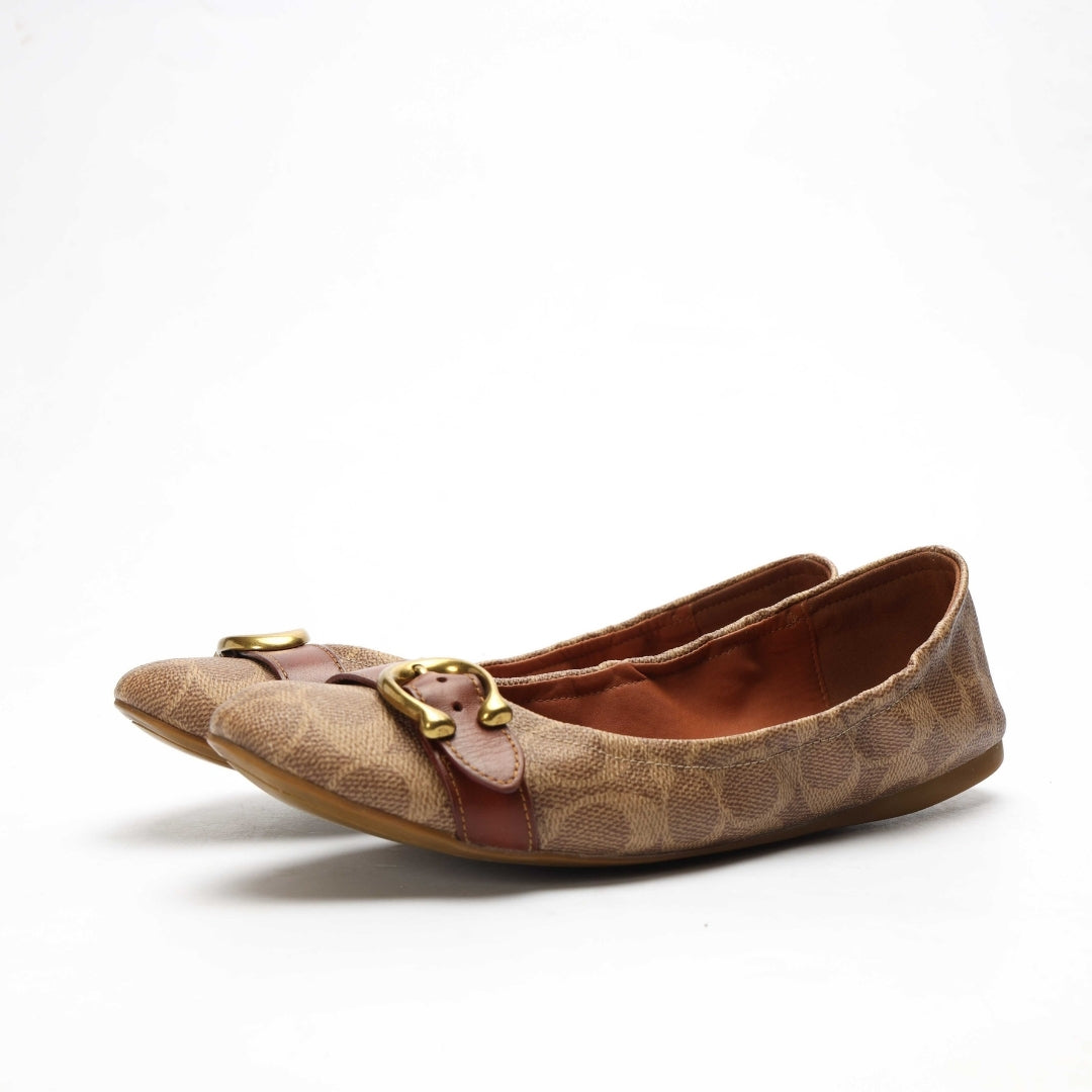 Coach Brown Printed Buckle Ballerinas