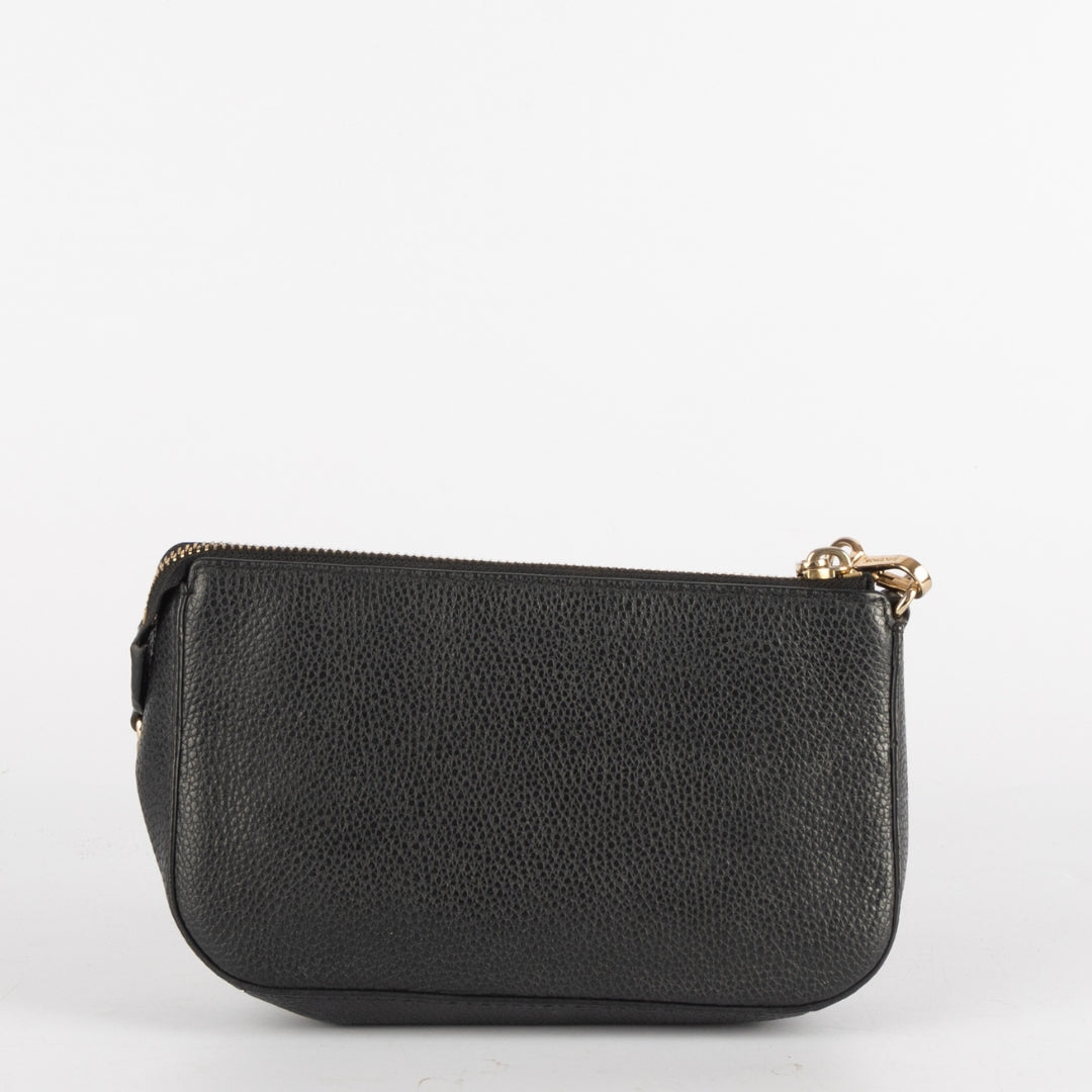 Michael Kors Black Leather Chain Pochette Bag