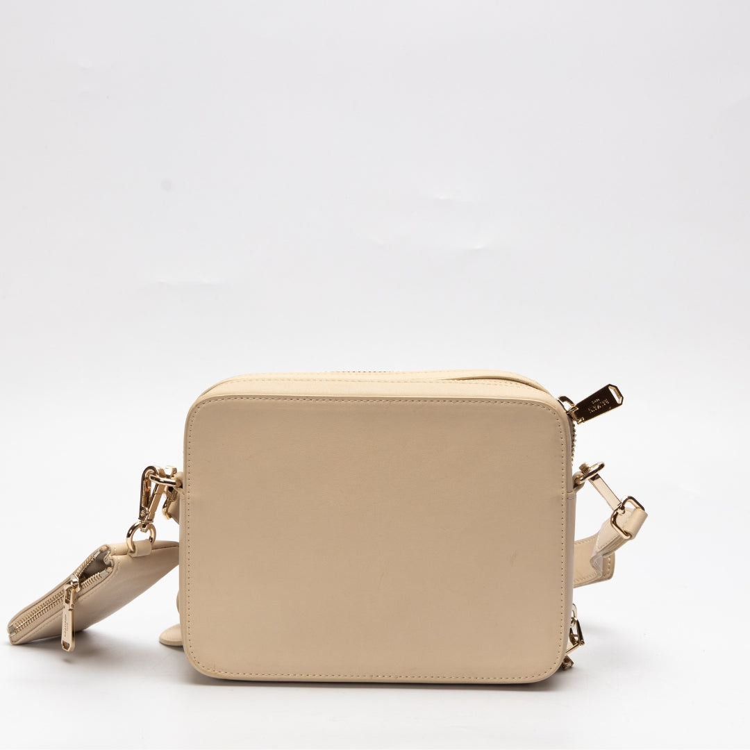 Balmain Cream Gold-tone Logo Crossbody Bag