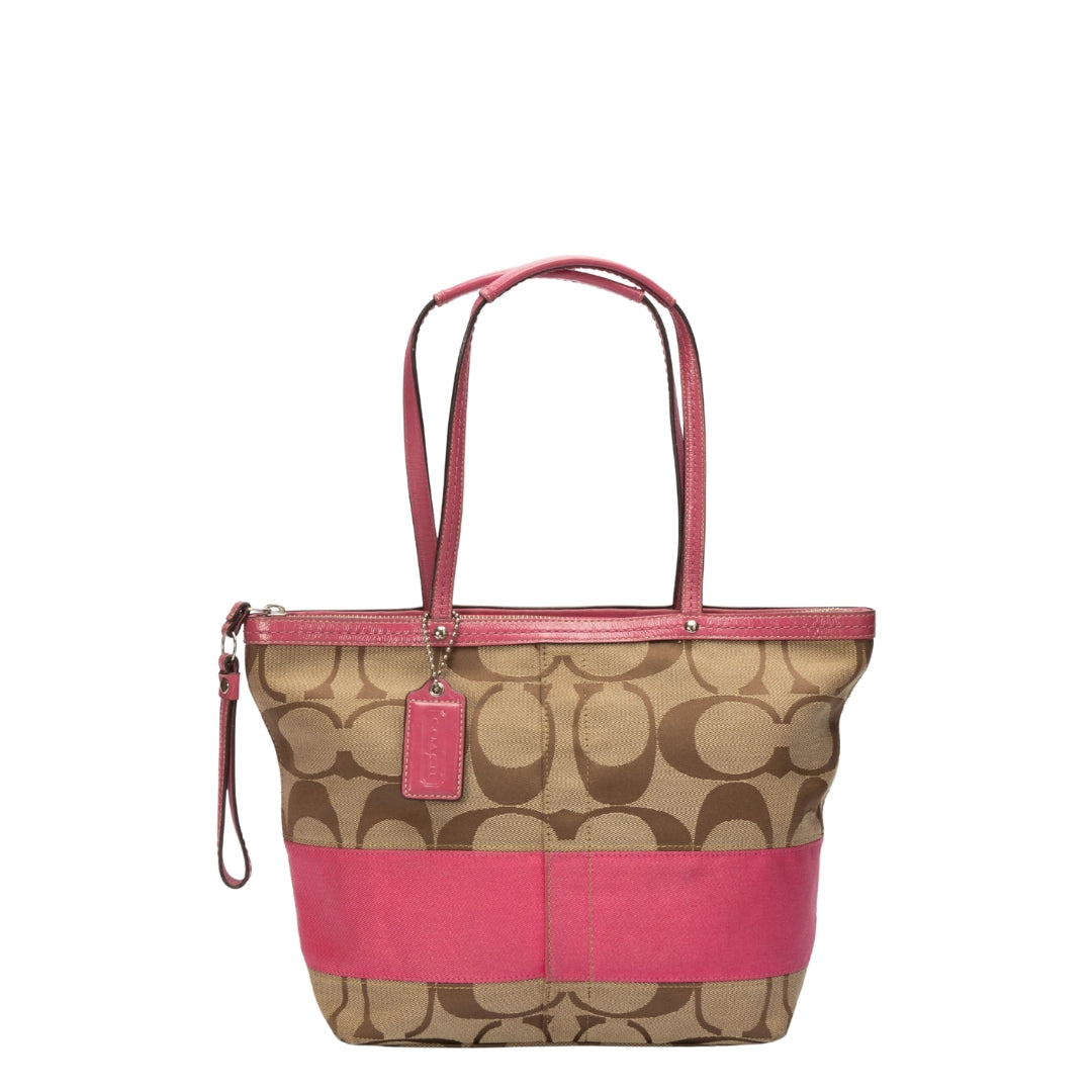 Coach Beige/Pink Signature Canvas Tote