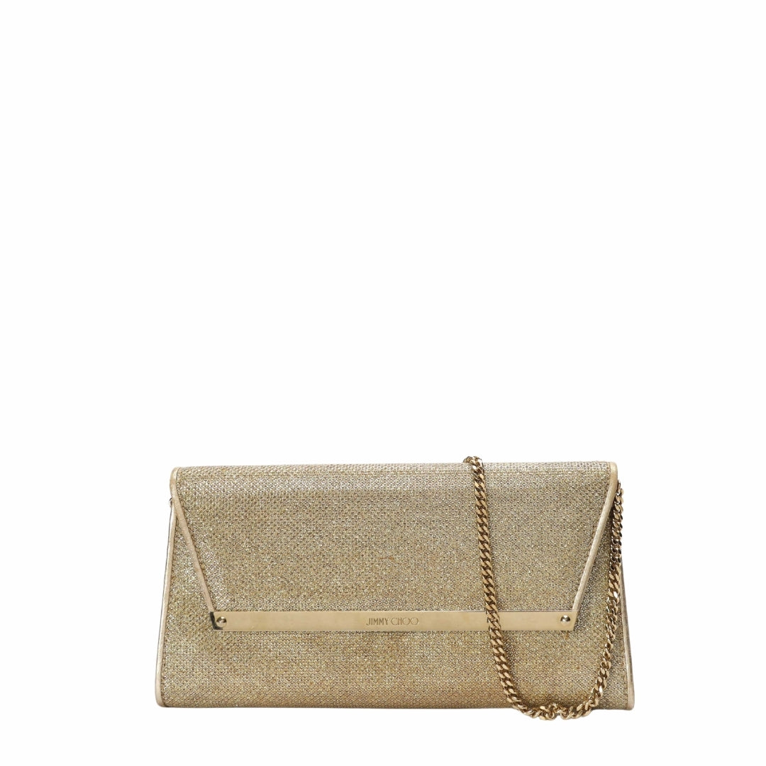 Jimmy Choo Gold Lurex Fabric Milla Chain Clutch