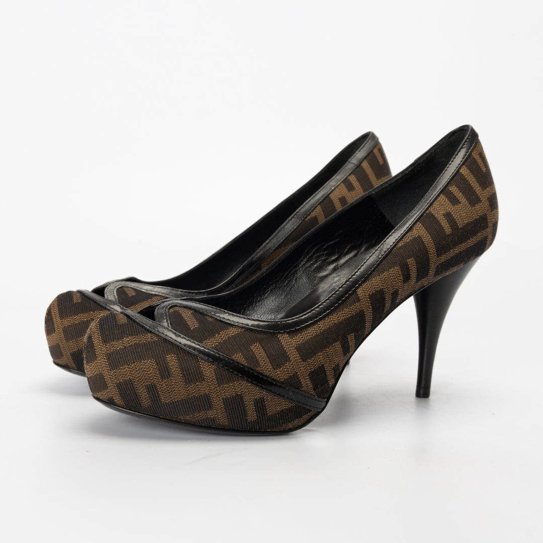 Fendi Brown Zucca Monogram Platform Pumps