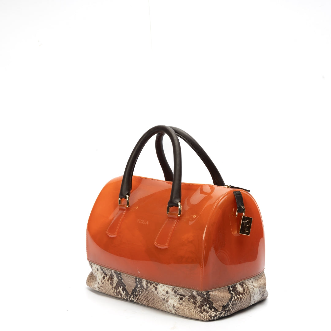 Furla Orange Python Print Medium Candy Satchel