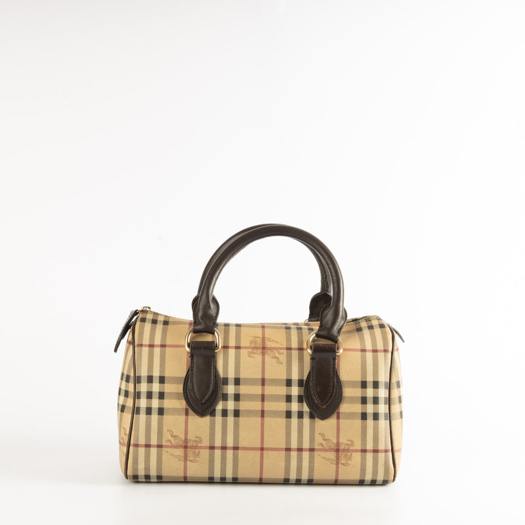 Burberry Haymarket Check Canvas Leather Boston Bag