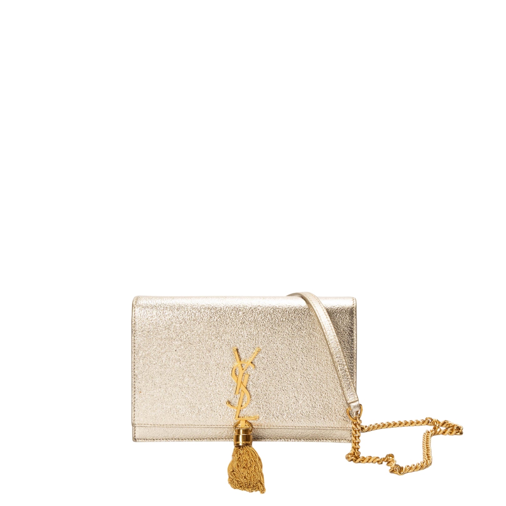 Saint Laurent Gold Textured Leather Wallet on Chain