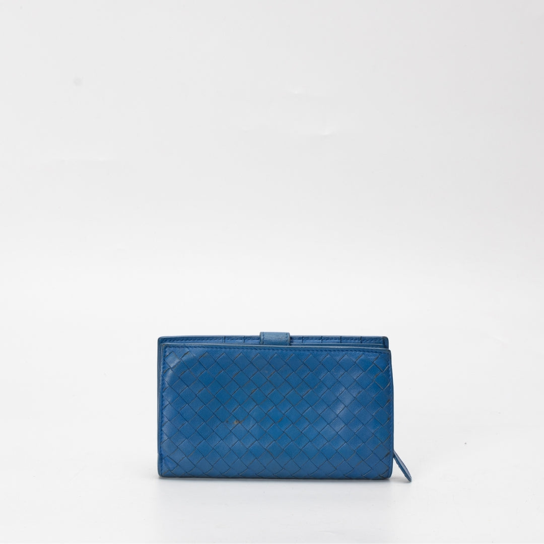 Bottega Veneta Blue Intrecciato Leather Continental Wallet