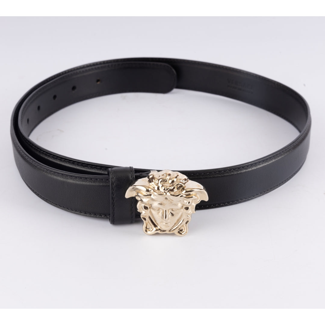 Versace Black Leather Medusa Buckle Belt