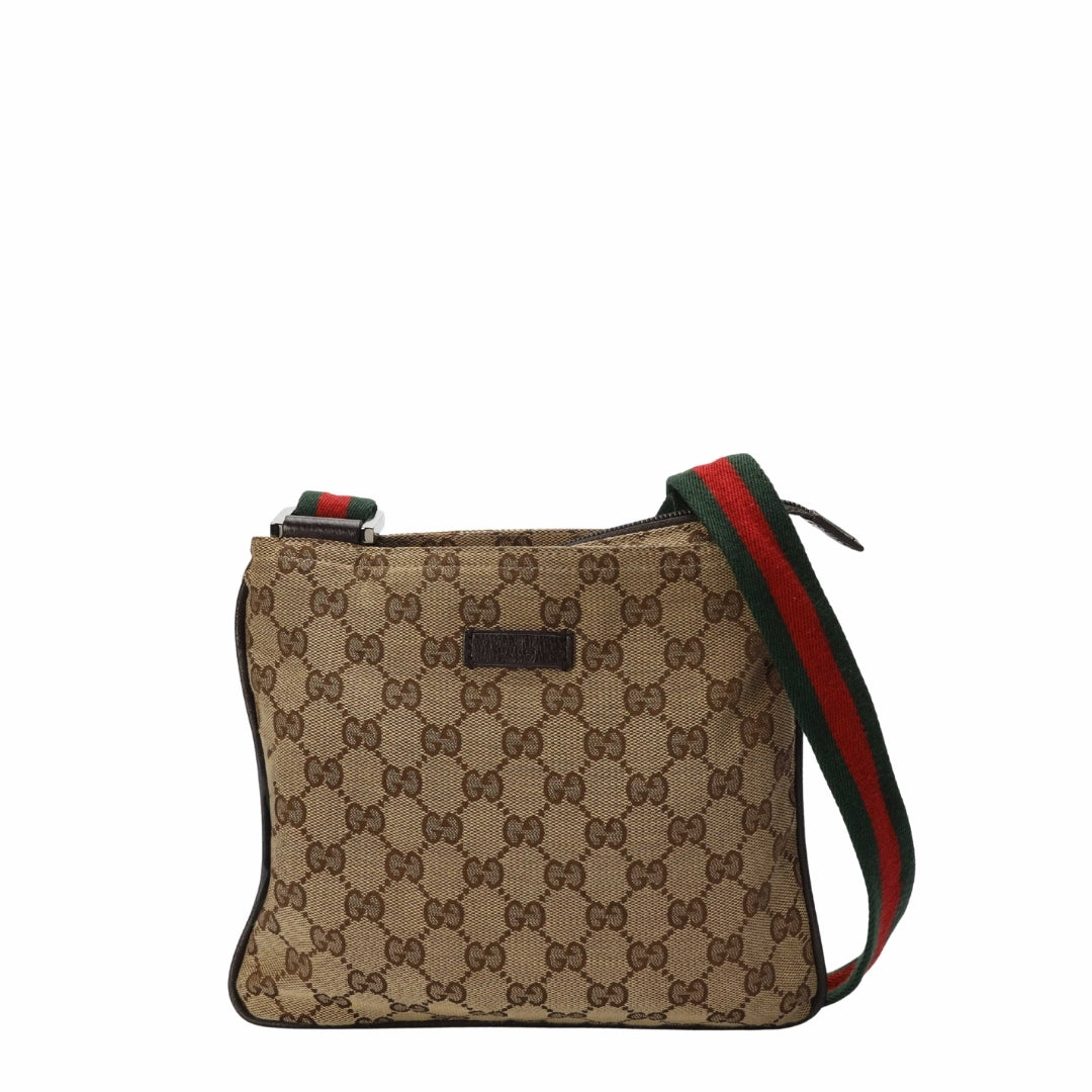Gucci Beige GG Canvas Small Web Messenger Bag