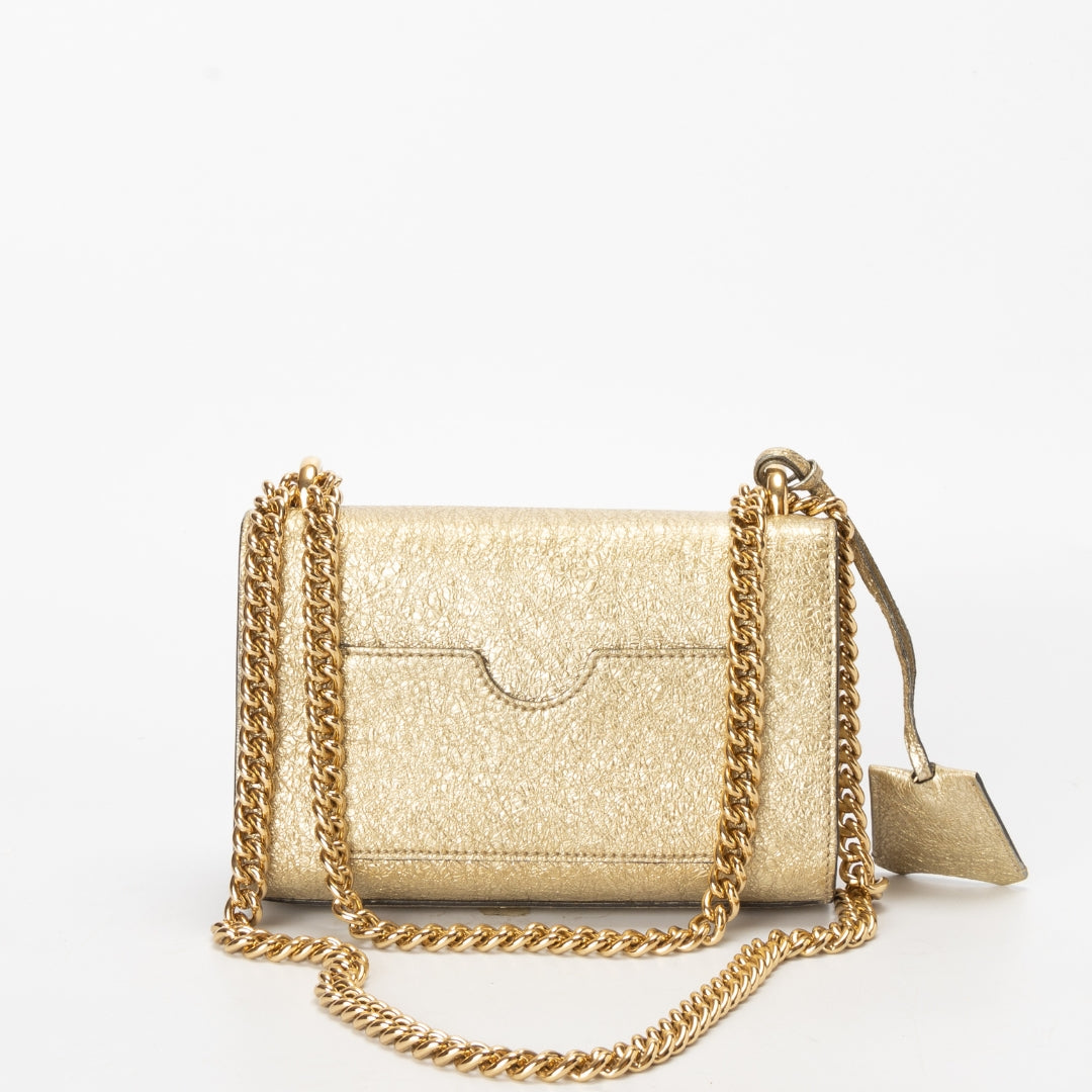 Gucci Gold Metallic Textured Leather Small Padlock Shoulder Bag