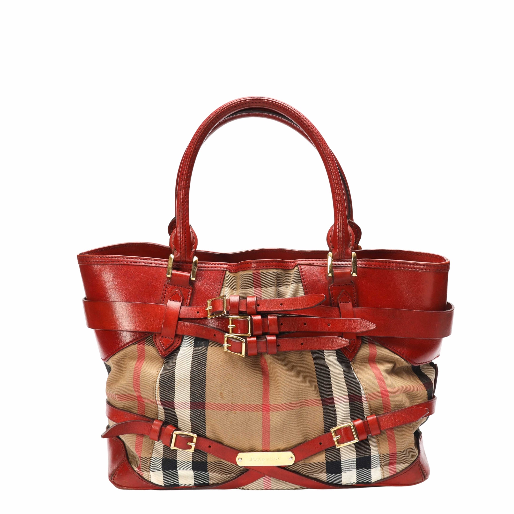 Burberry Beige Red House Check Bridle Lynher Tote