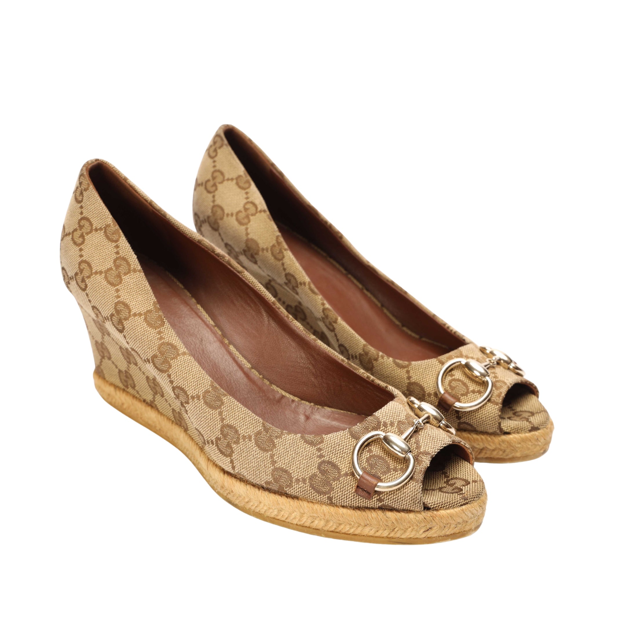 Gucci GG Canvas Wedge Espadrille Pumps