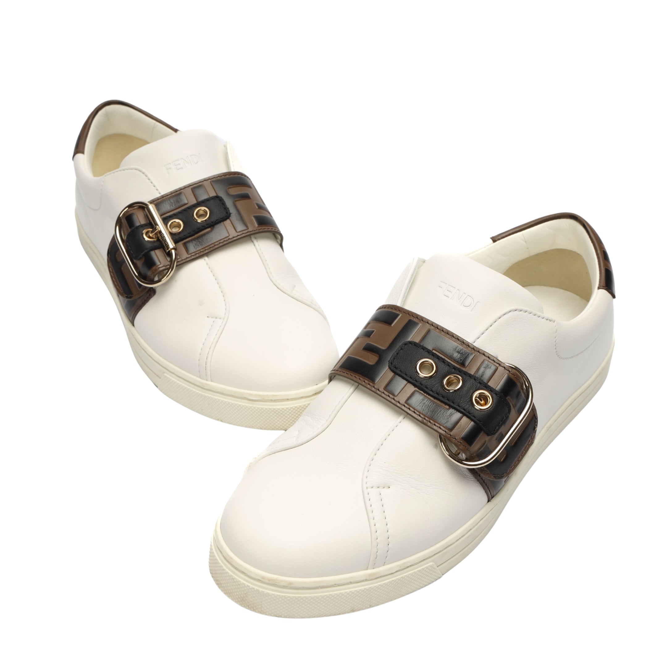 Fendi White/Brown FF Low Top Sneakers
