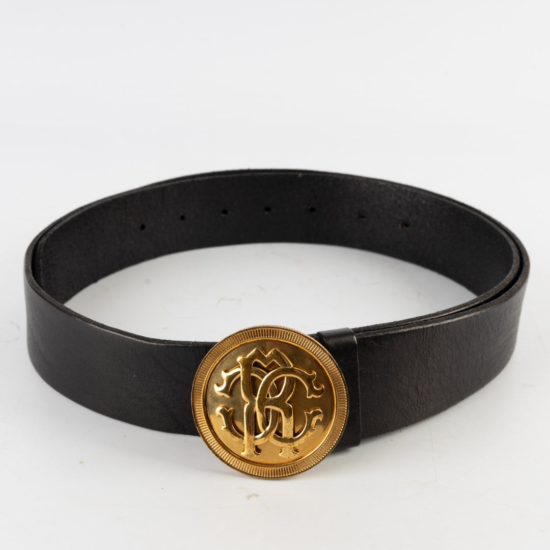 Roberto Cavalli Medallion Buckle and Logo Belt