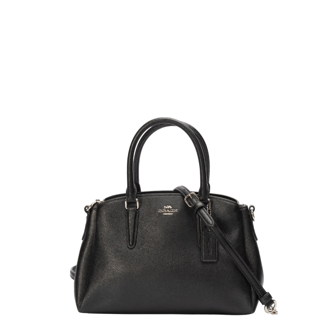Coach Black Grained Leather Sage Carryall Satchel
