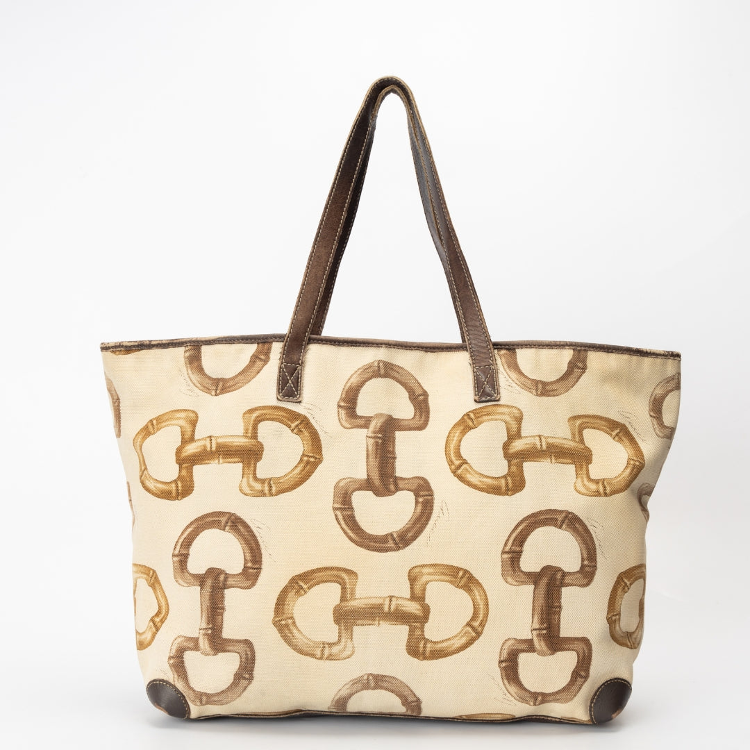 Gucci Bamboo Horsebit Print Canvas Tote Bag