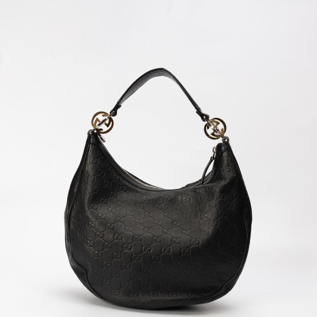 Gucci GG Black Guccissima Leather Hobo Bag