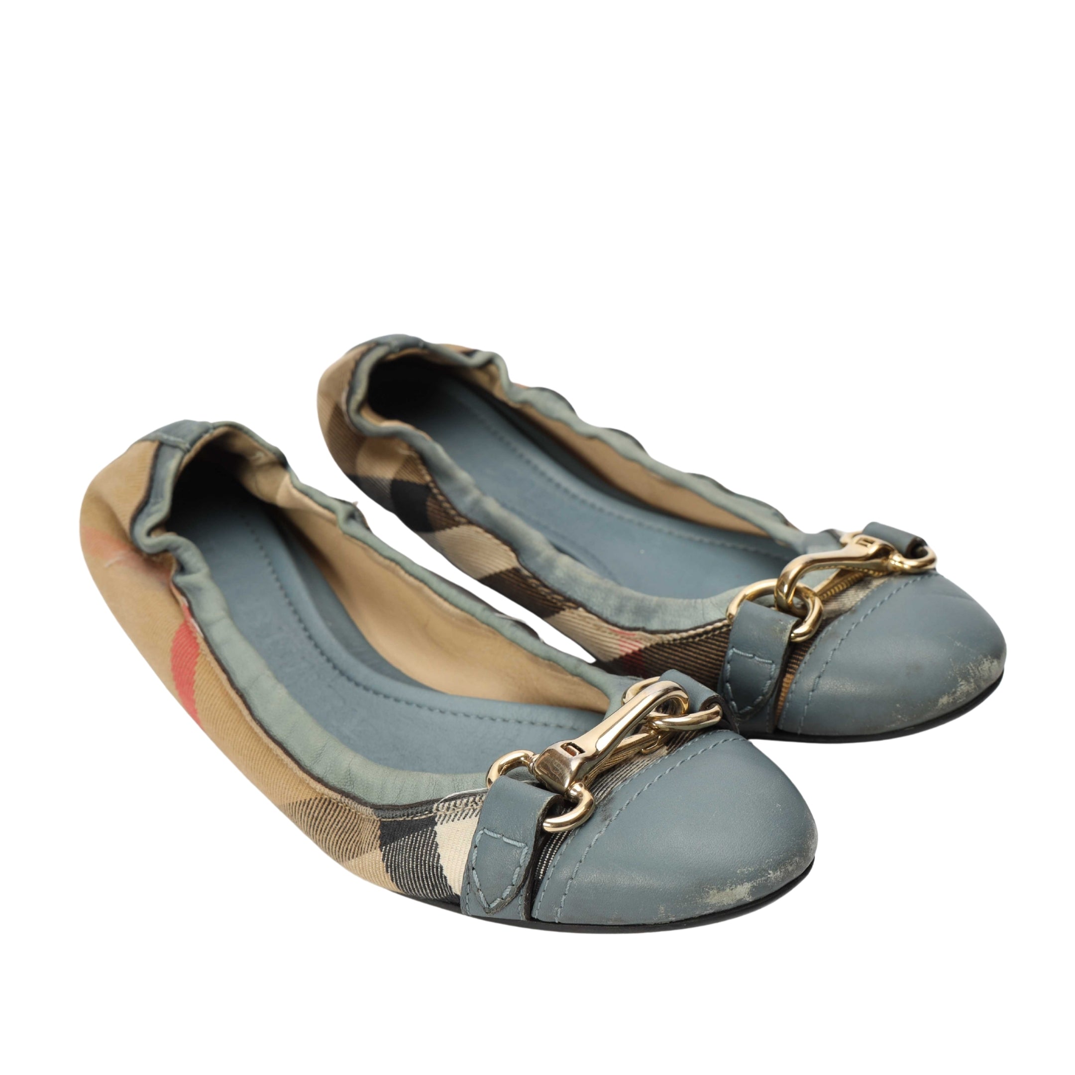 Burberry Blue Check Fawn Ballerinas