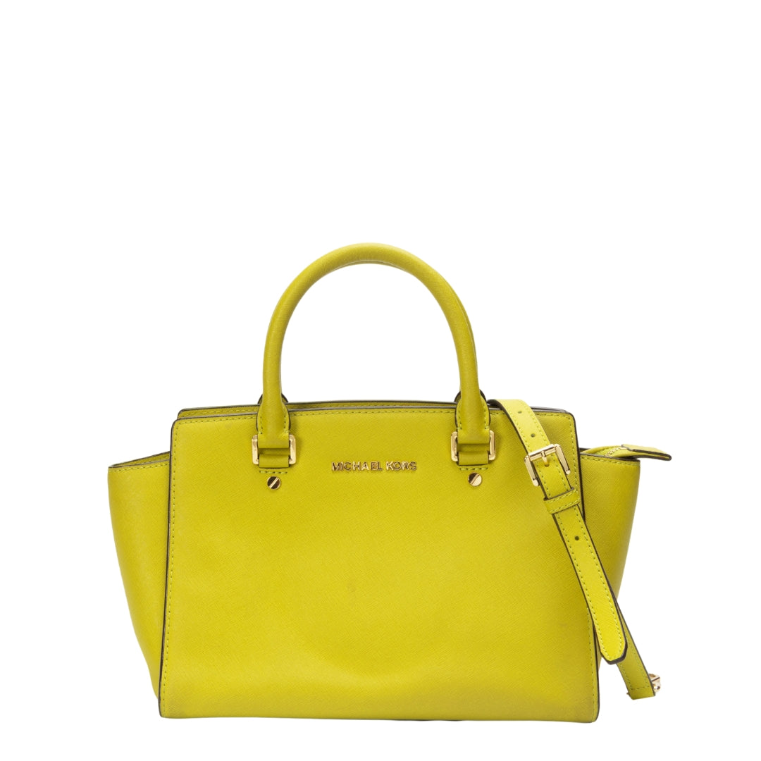 Michael Kors Lime Green Saffiano Selma Satchel