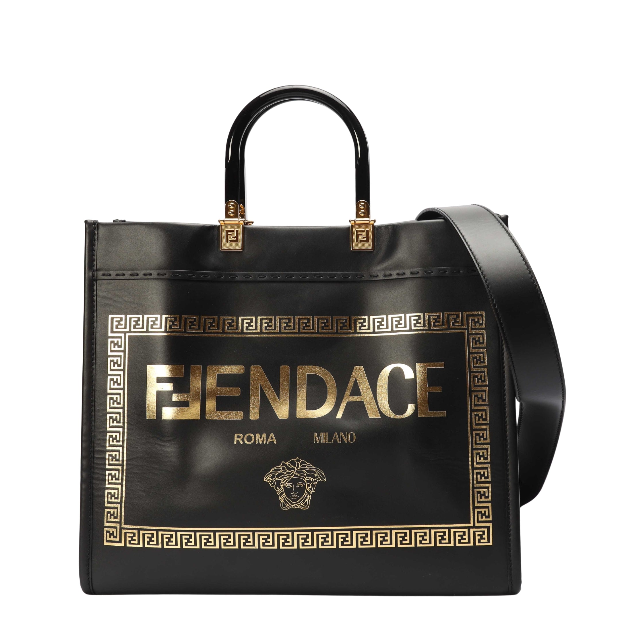 Fendi X Versace Black Fendace Sunshine Shopper Tote