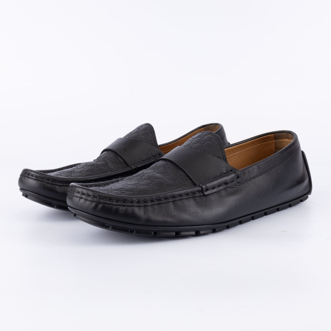 Gucci Guccissima Embossed GG Black Driving Loafers