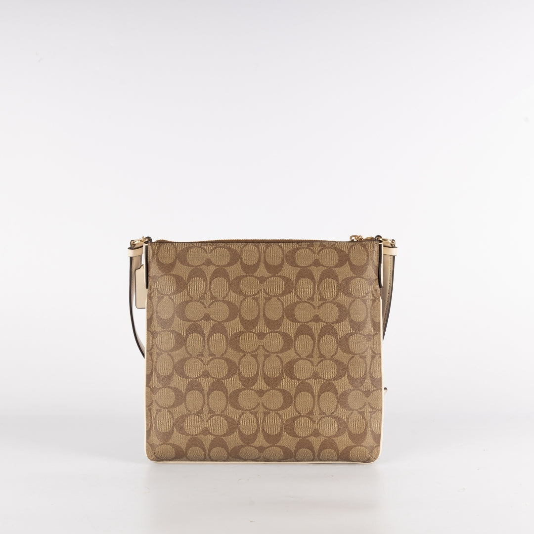 Coach Beige Signature Coated Canvas and Leather Rowan Messenger Bag