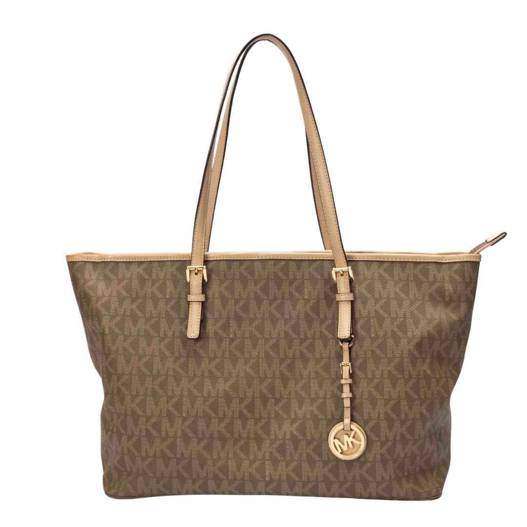 Michael Kors Signature Canvas Leather Jet Set Tote