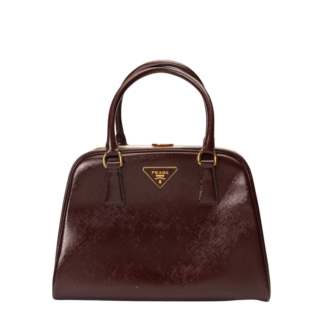 Prada Vernice Pyramid Frame Satchel