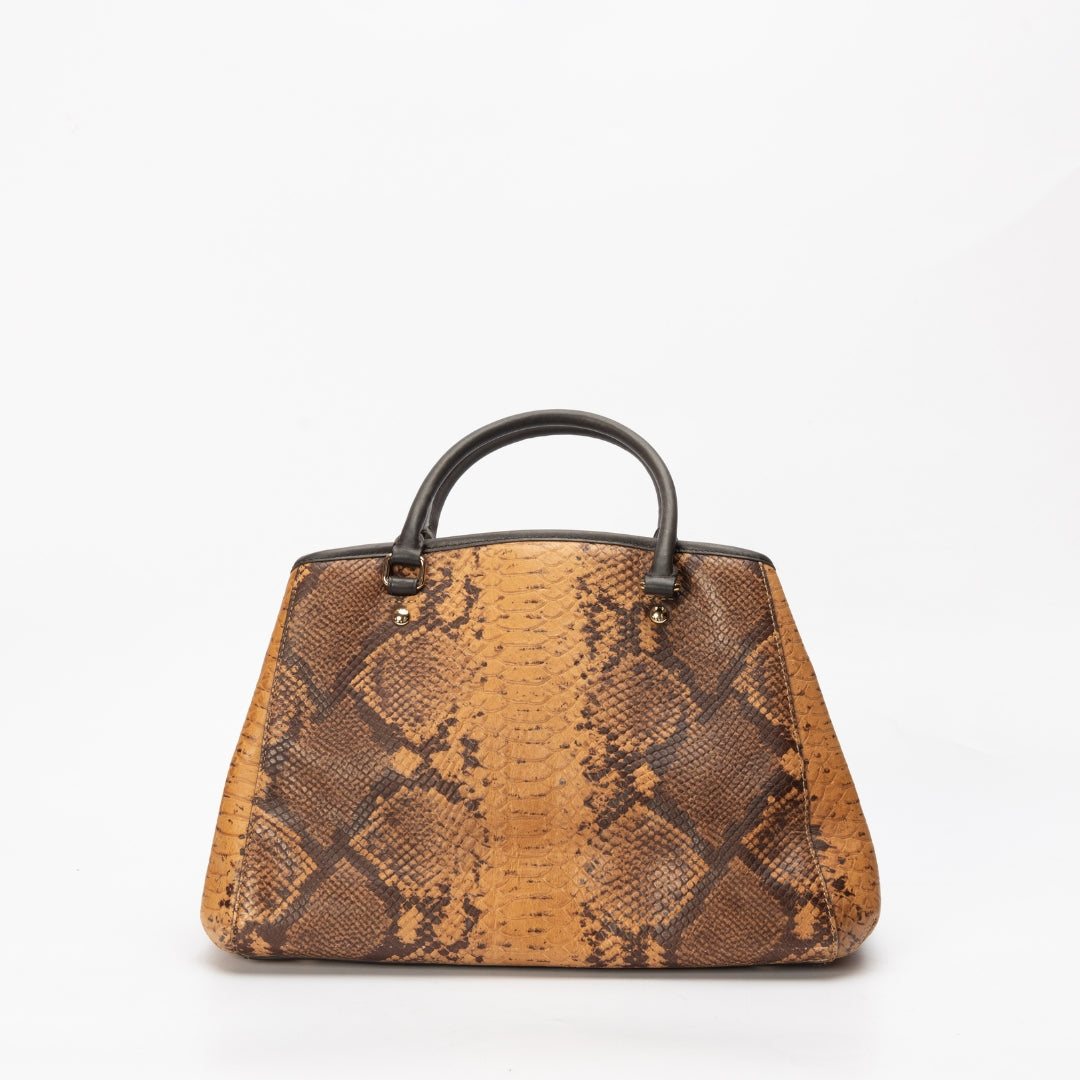 Coach Brown Python Embossed and Leather Margo Carryall Satchel