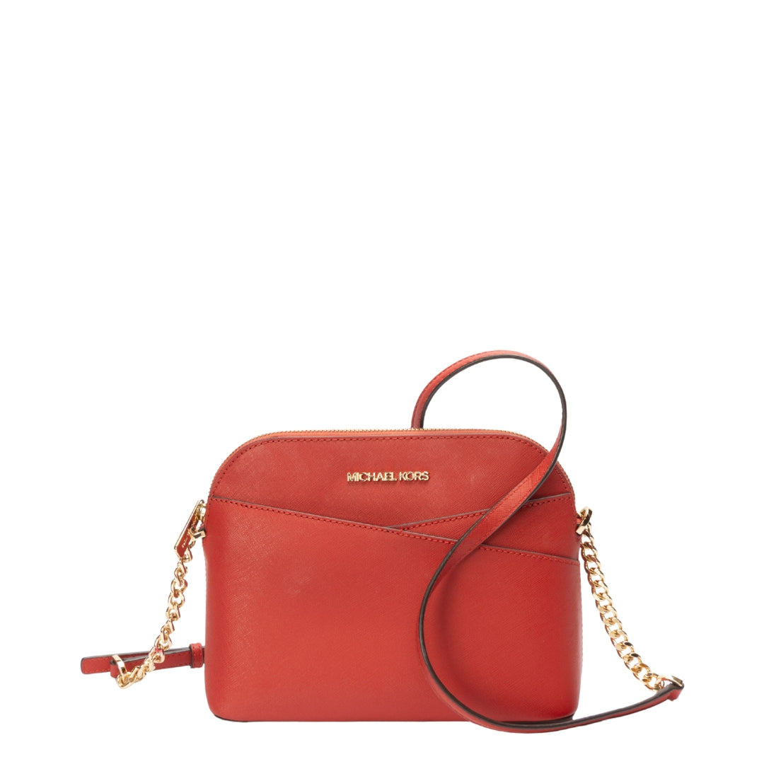 Michael Kors Red Jet Set Travel Medium Dome Crossbody Bag