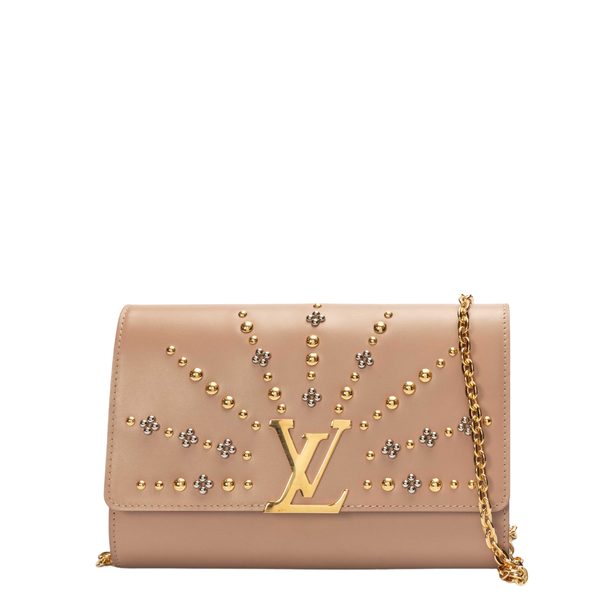 Louis Vuitton Chain Louise Beige Studded Crossbody Bag