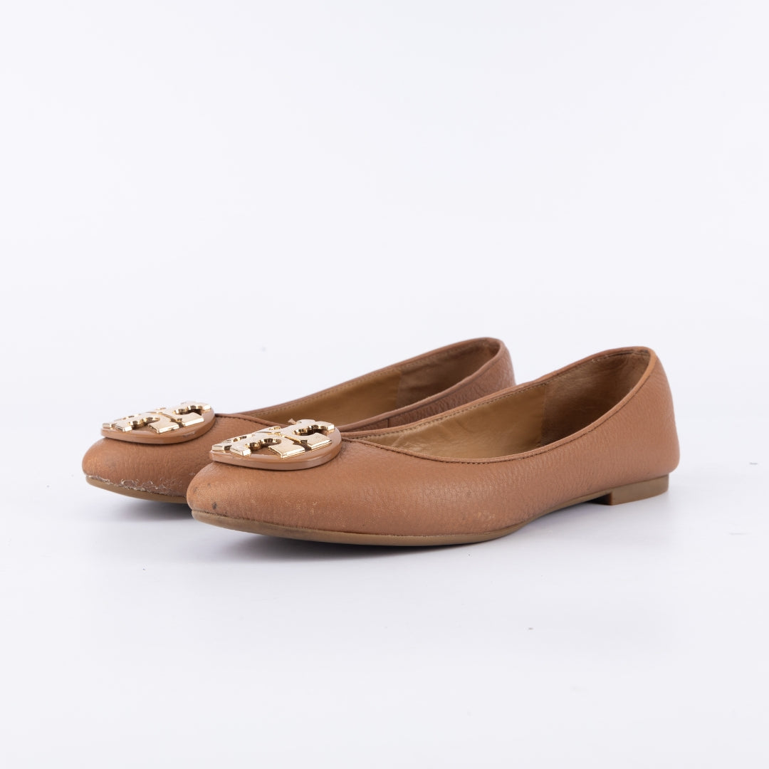 Tory Burch Brown Leather Reva Ballet Flats