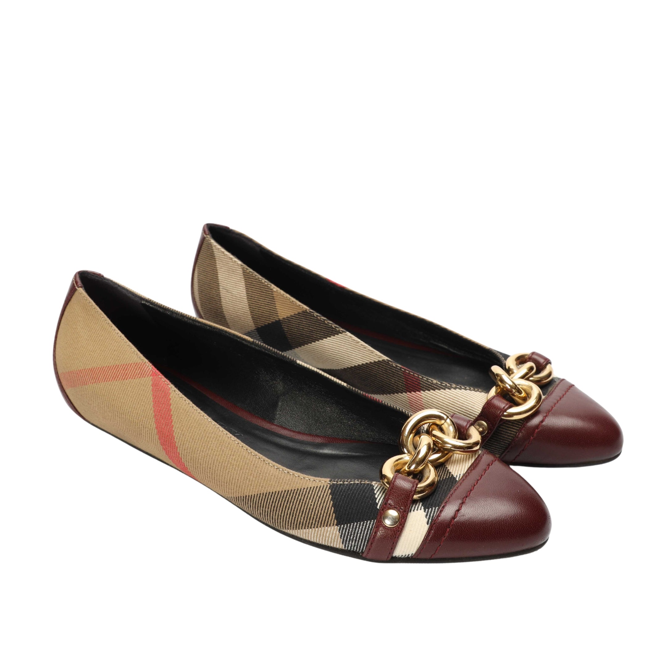 Burberry Beige House Check Chain Ballet Flats