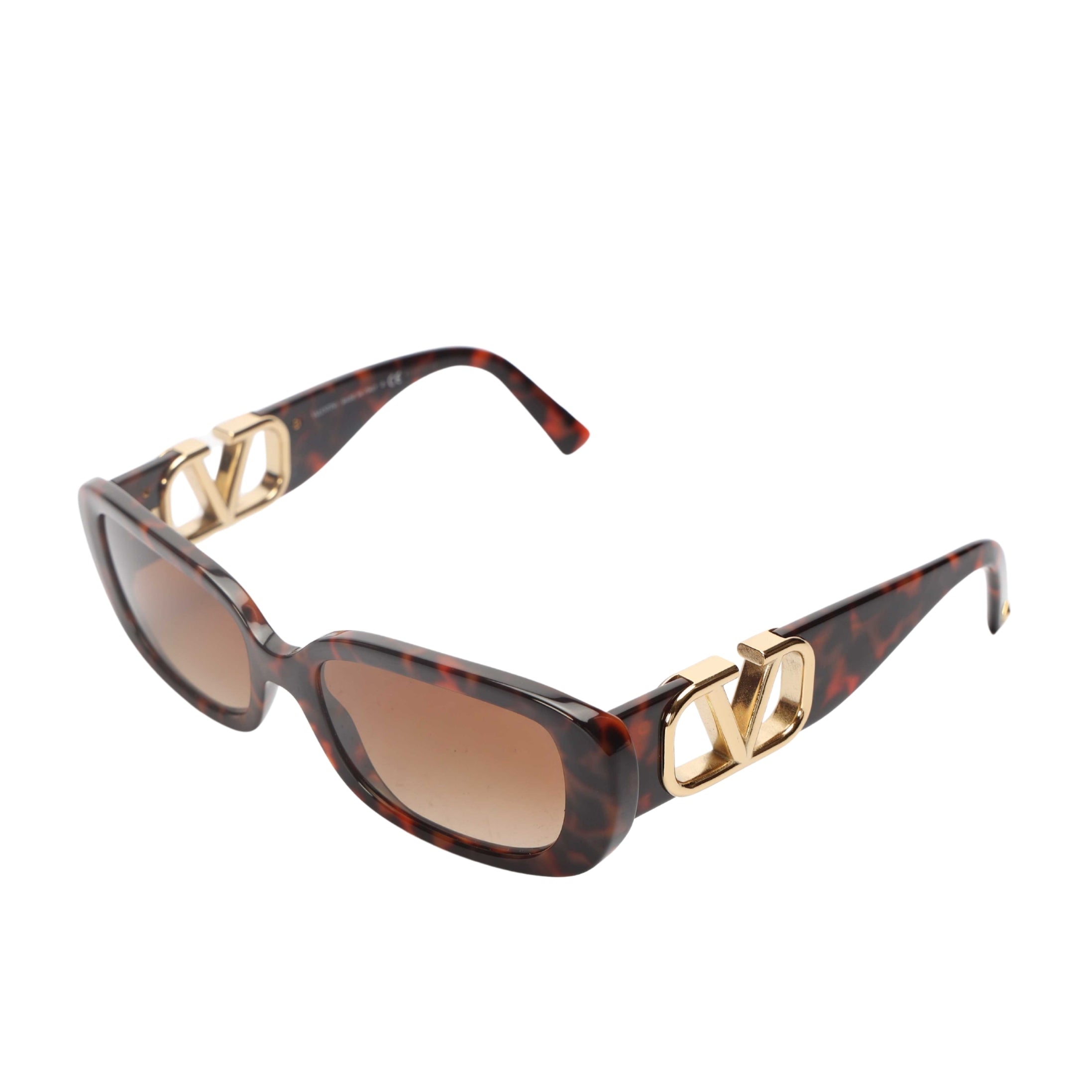 Valentino Brown Havana Rectangular Sunglasses