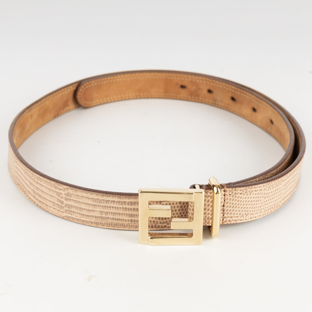 Fendi Leather Gold Logo Buckle Belt