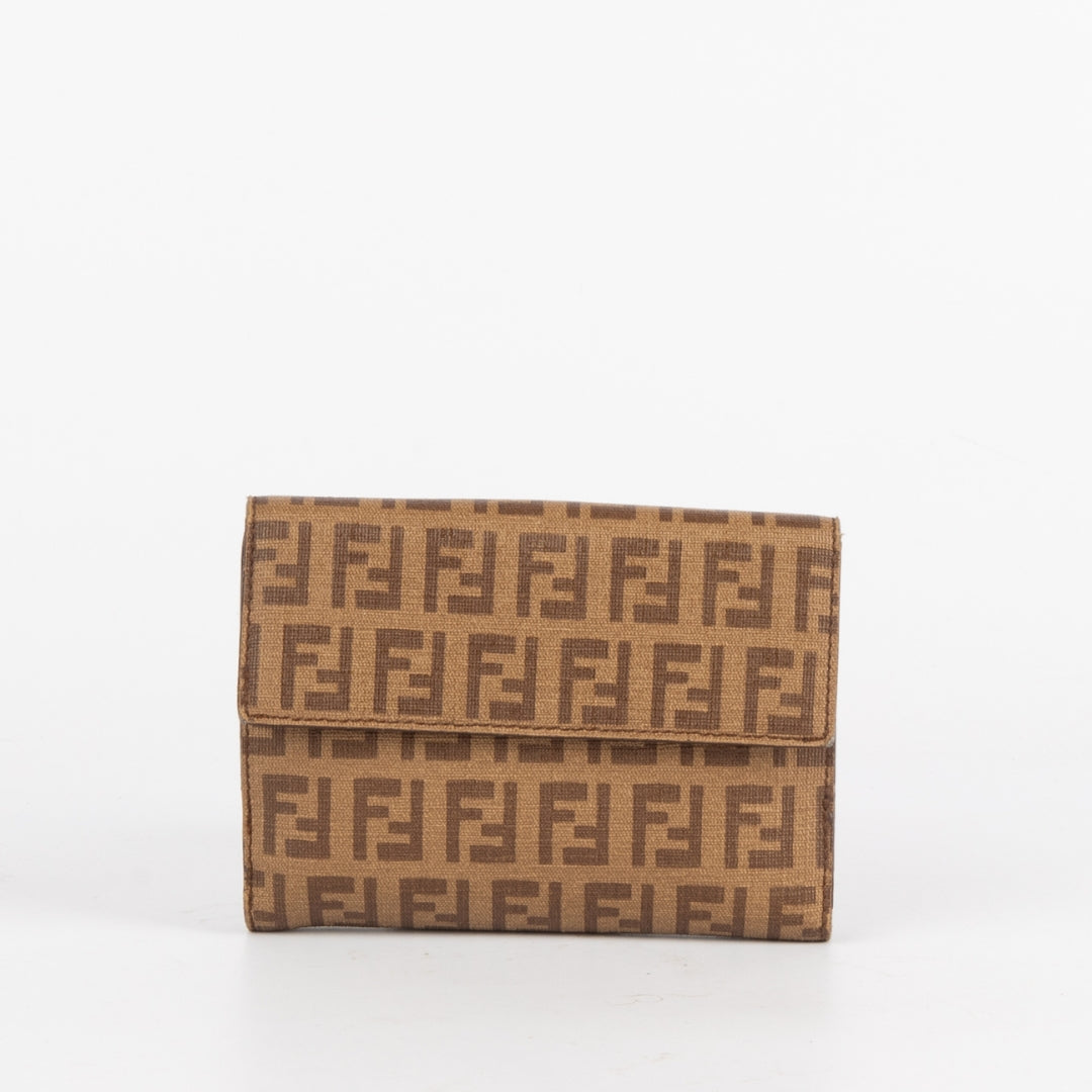 Fendi Brown Zucchino Coated Canvas Compact Wallet