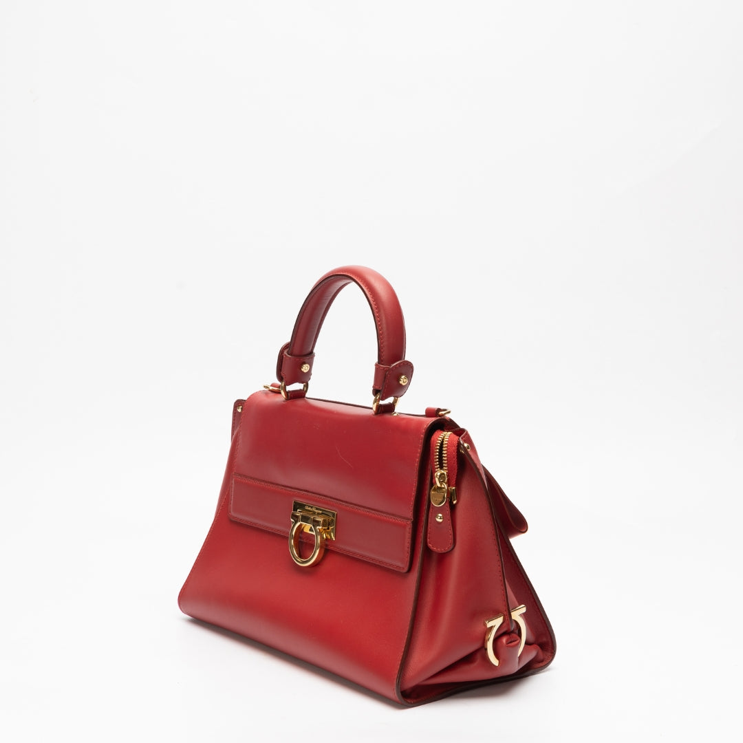 Salvatore Ferragamo Red Leather Sofia Top Handle Bag