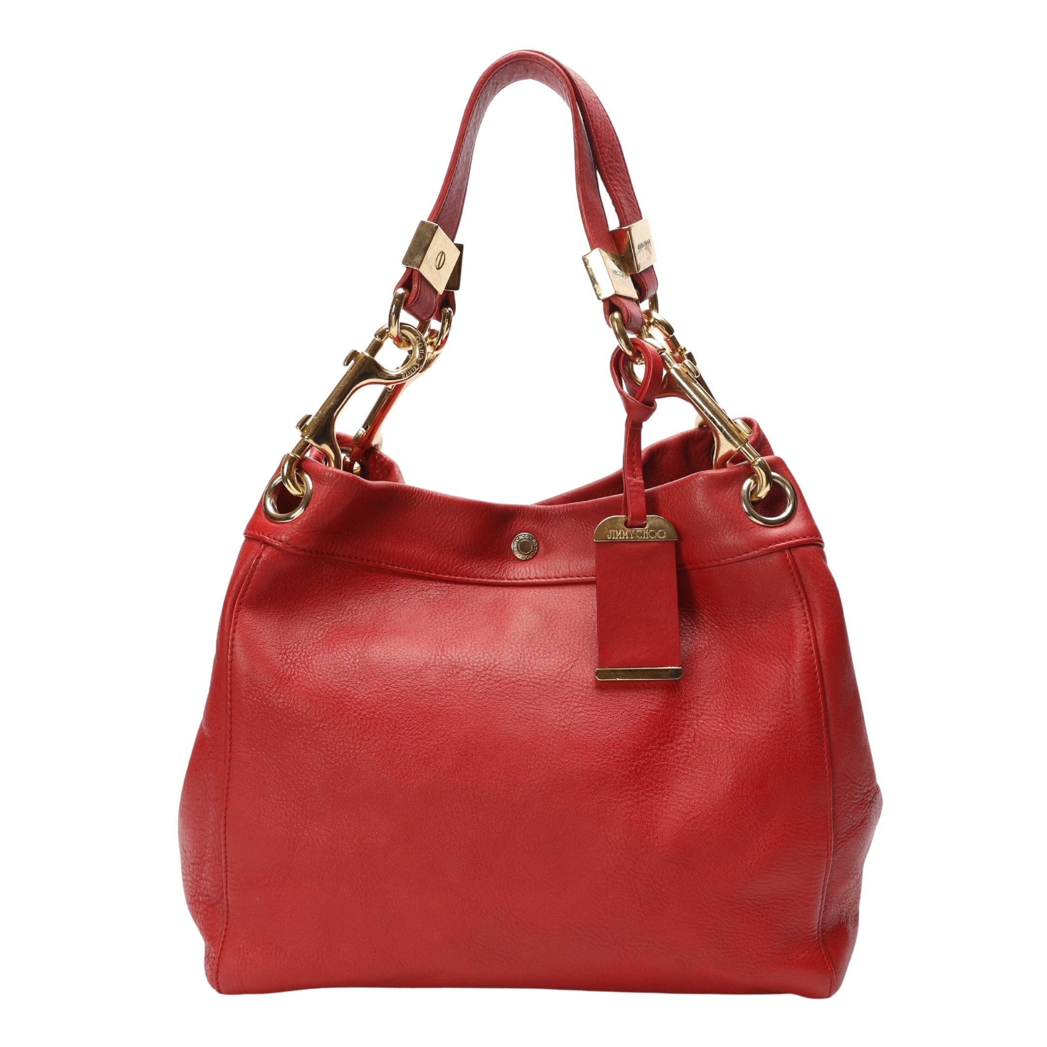 Jimmy Choo Red Enamel Handle Hobo Bag