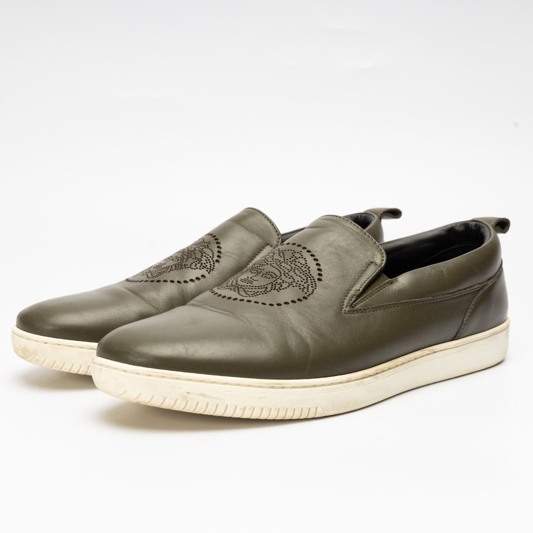 Versace Green Leather Medusa Loafers