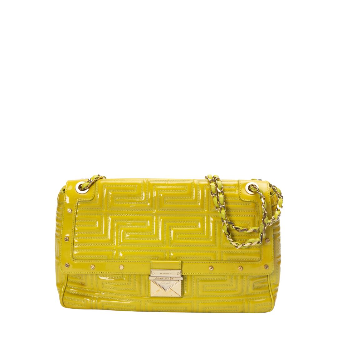 Versace Lime Yellow Flap Shoulder Bag