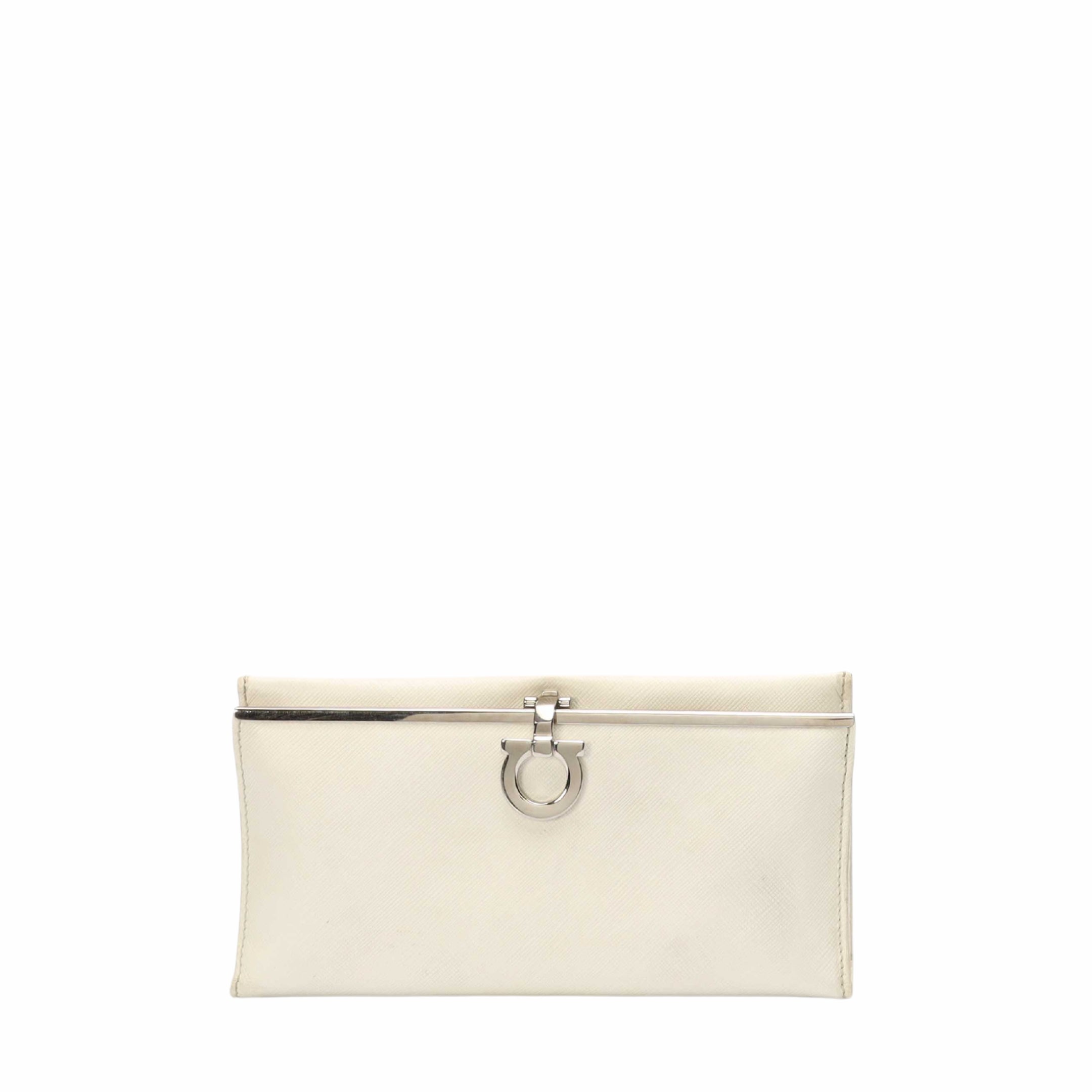 Salvatore Ferragamo White Gancini Vitello Continental Wallet