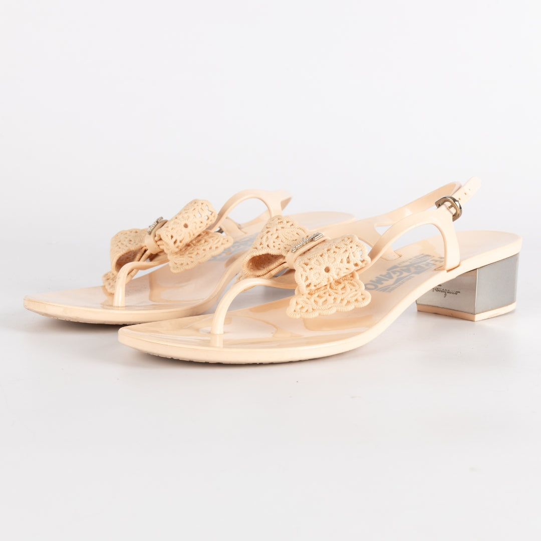 Salvatore Ferragamo Peach Jelly Perala Bow Thong Sandals