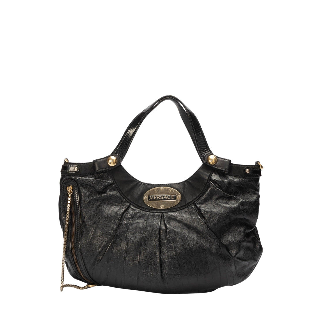 Versace Black Suede and Patent Leather Satchel