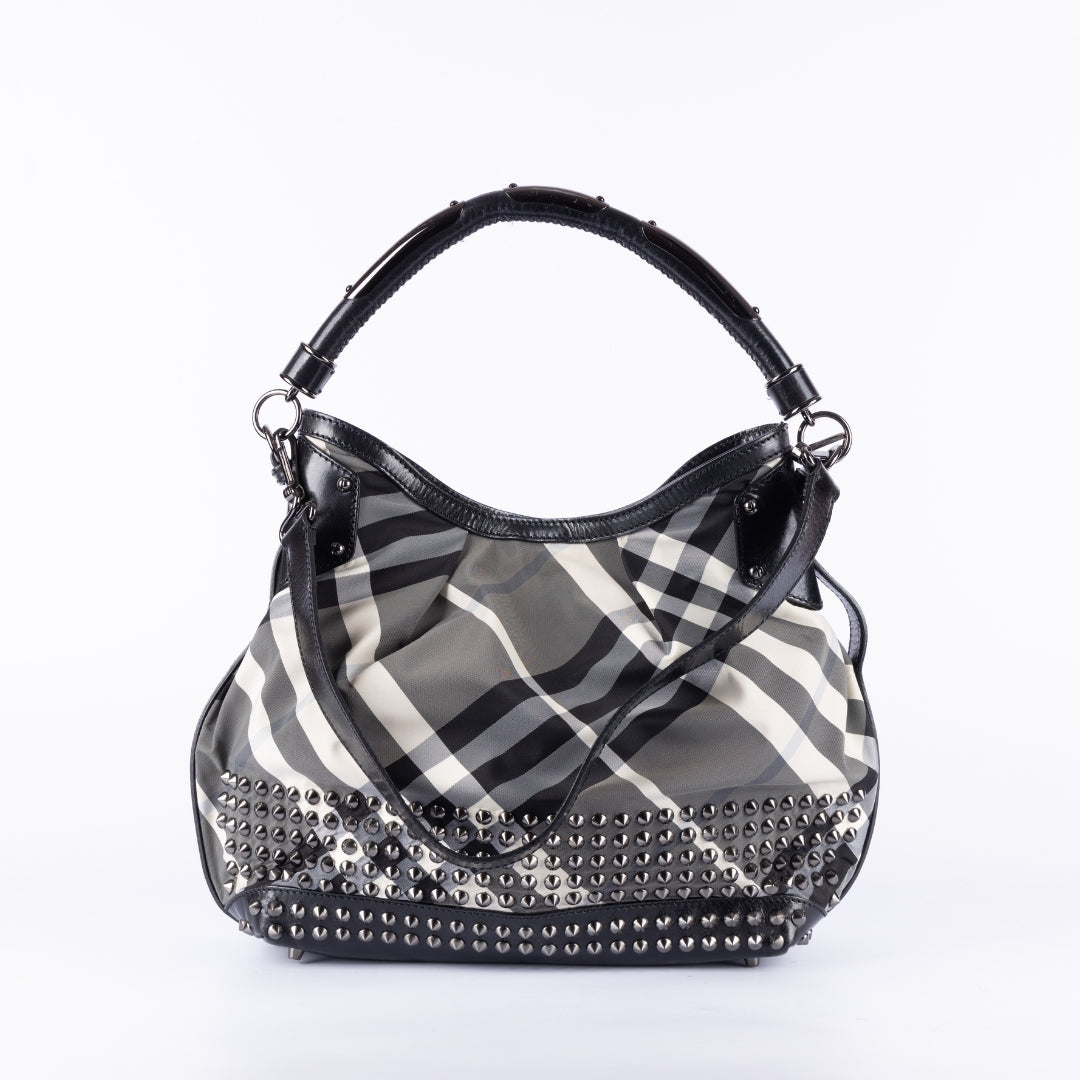 Burberry Beat Check Nylon Studded Hobo Bag