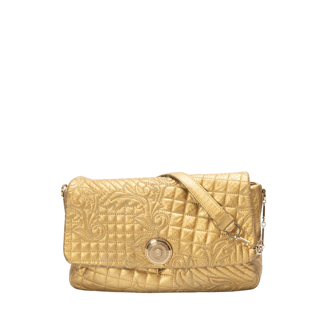 Versace Gold Barocco Leather Vanitas Medea Shoulder Bag